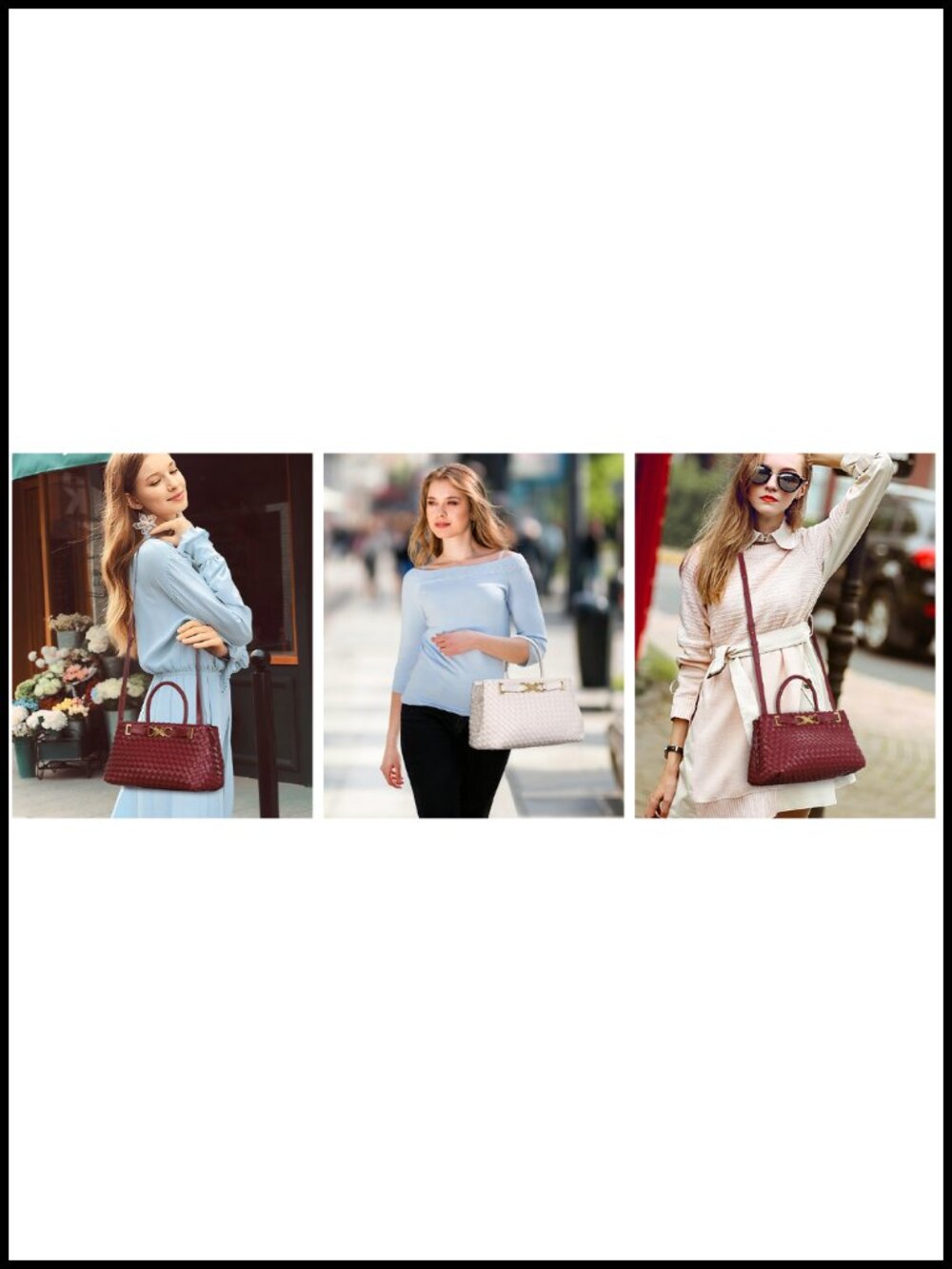 Vegan Leather Woven Tote Bag Crossbody Handbag Adjustable Strap Hobo - Picture 6 of 6